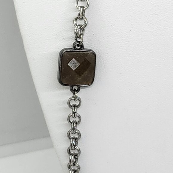 Loft Ann Taylor Long Rustic‎ Silver Tone Faux Stones Necklace - Picture 5 of 8